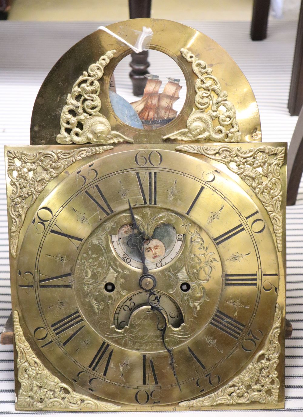A George III brass longcase clock movement, marked John Lanyon, Bradford